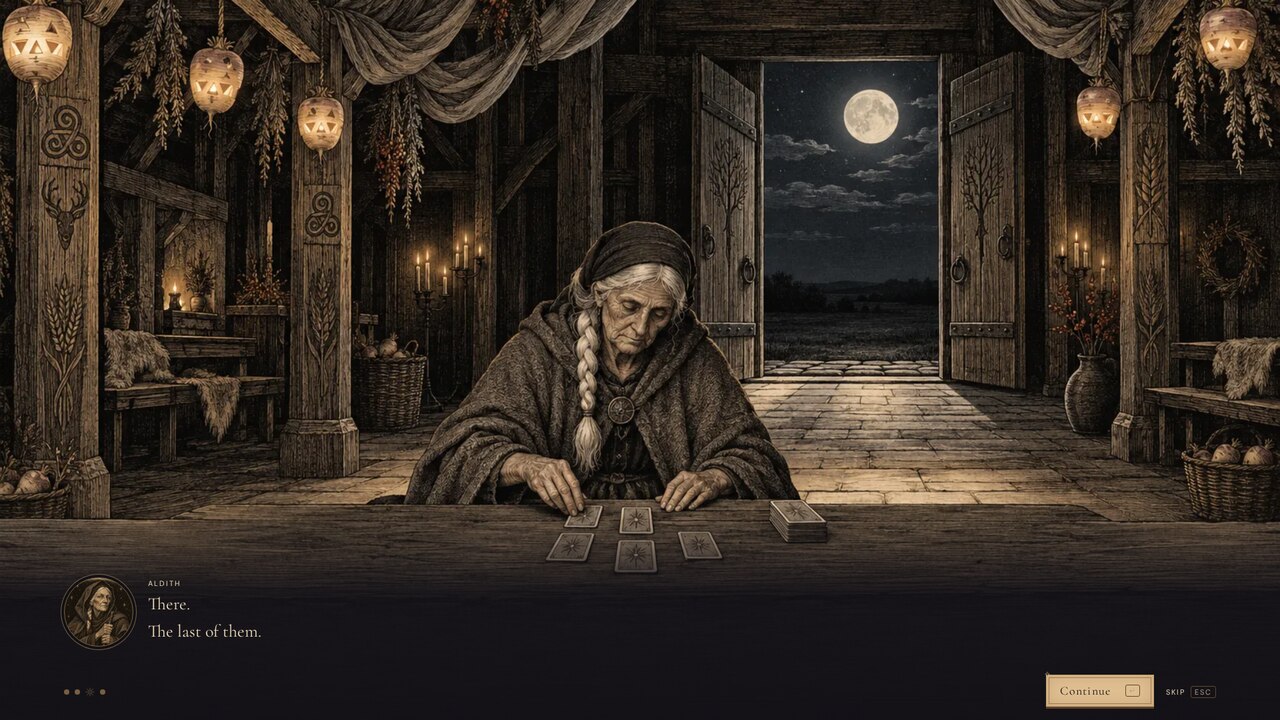 At Samhain the deck is whole: one last spread laid by lamplight, and it is not for the Lord.