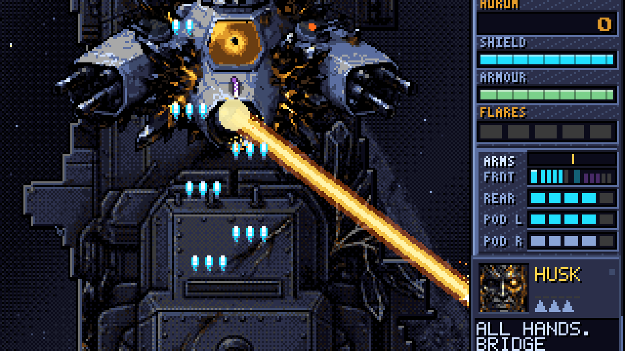 Admiral Husk, the worn Concord flagship, sweeps its bridge laser across the screen.