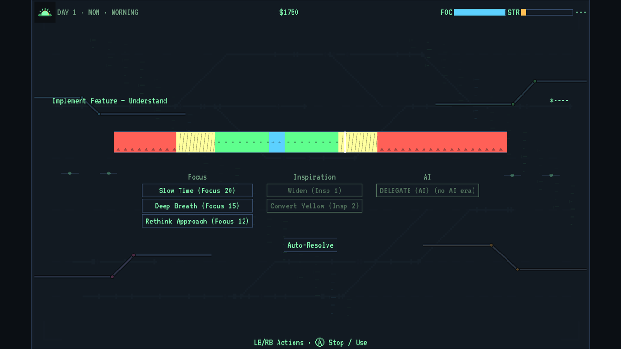 COMMIT!!! screenshot — the commit pulse minigame.