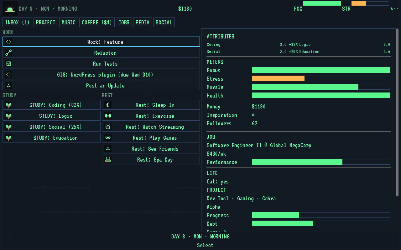 COMMIT!!! screenshot — the day planner.