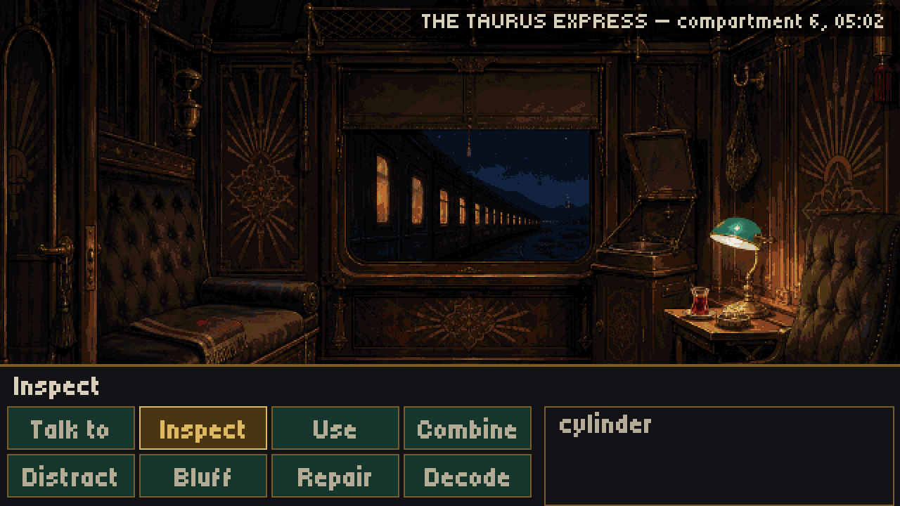 A sleeper compartment on the Taurus Express, lit by a green-shaded lamp.